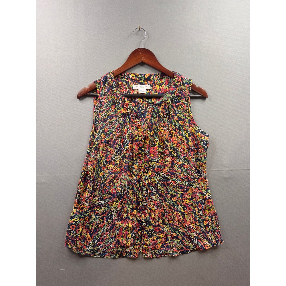 Liz Claiborne Petite Medium PM Sleeveless Blouse Multi Color Abstract Floral Top